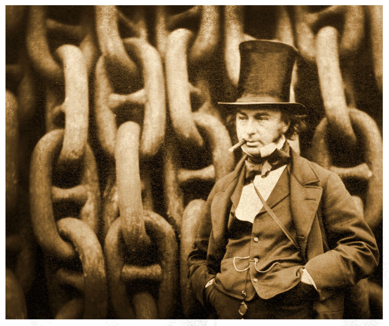 Isambard Kingdom Brunel az SS Great Eastern kilövőláncai által, 1857 alkotó: Robert Howlett