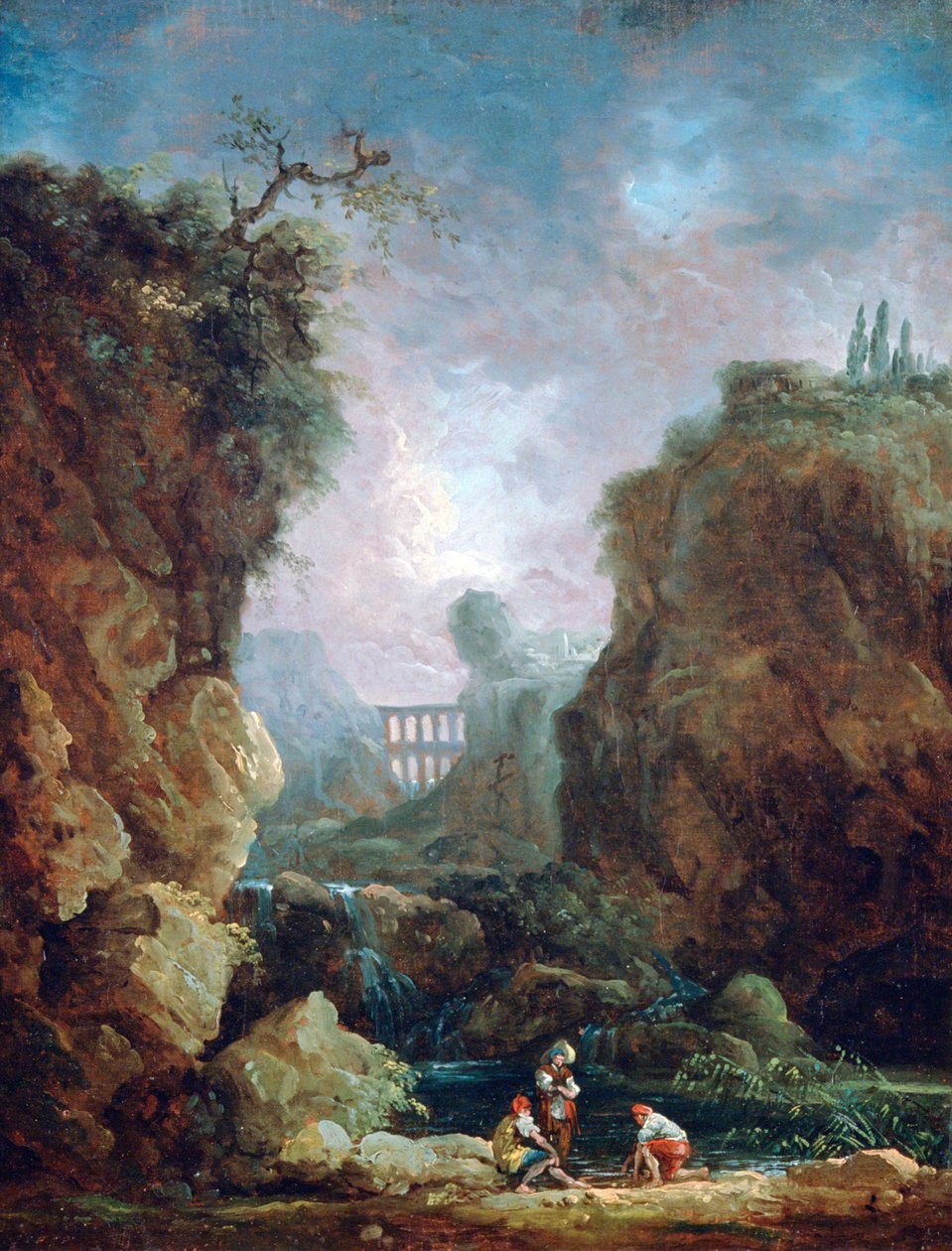Táj vízeséssel és vízvezetékkel”, 1750-1808 alkotó: Robert Hubert