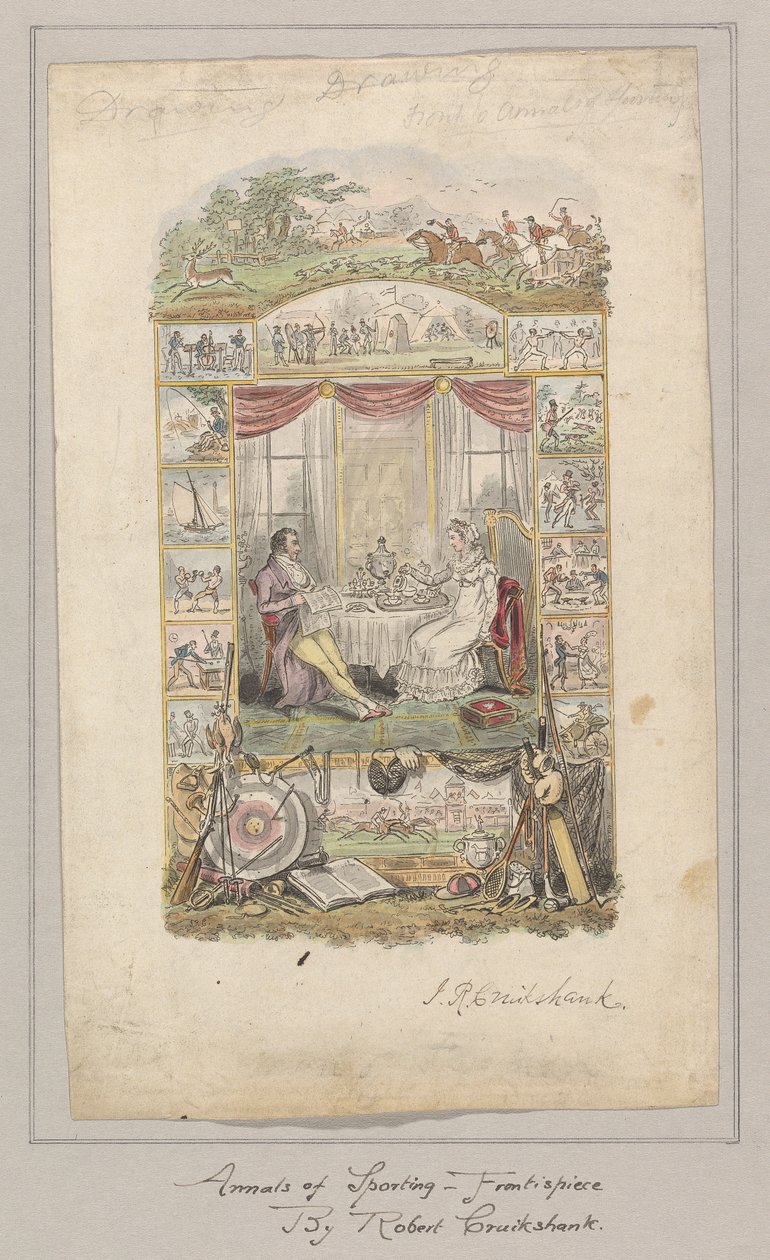 Tervezés az Annals of Sporting and Fancy Gazette előlapjához, 1. kötet alkotó: Robert Isaac Cruikshank