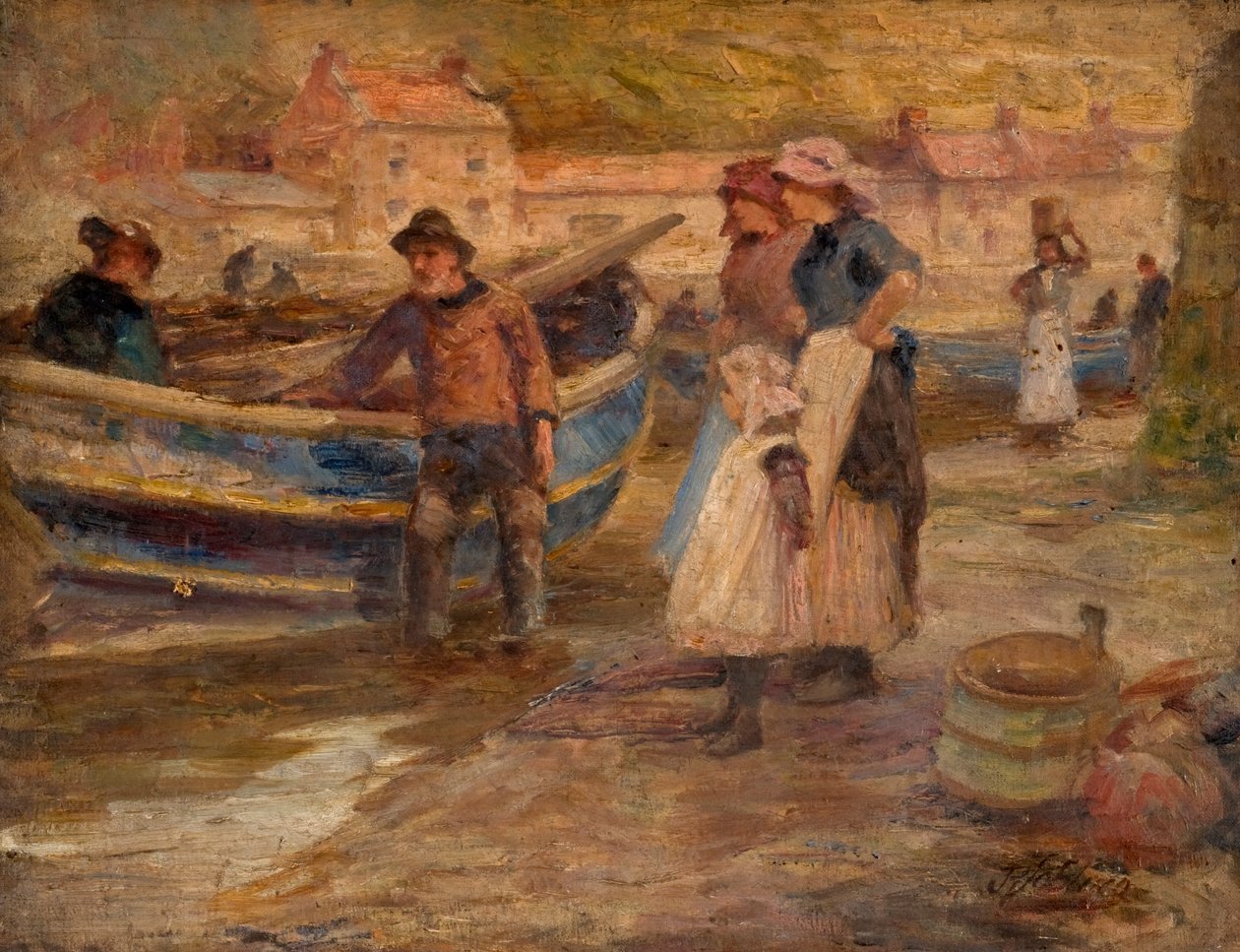 Kikötői jelenet halászokkal alkotó: Robert Jobling