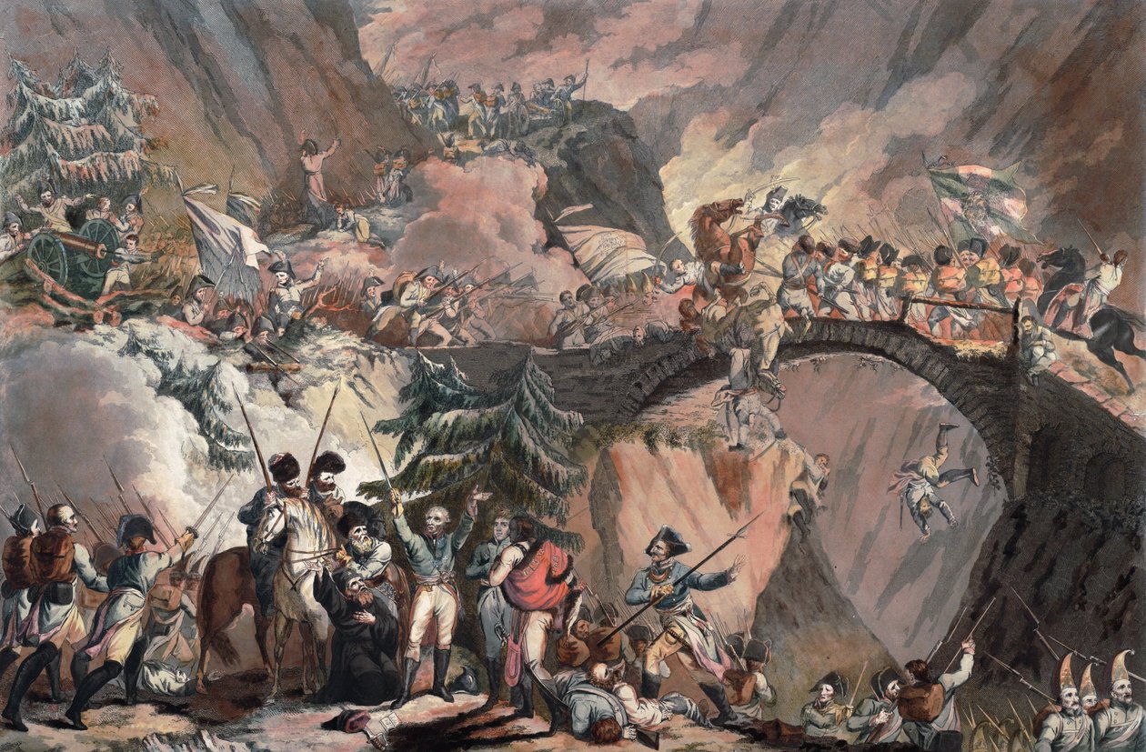 Alexander Suvorov hadserege (Alexandre Souvorov) átkelt az Alpokon 1799-ben - Porter, Robert Carr (1777-1842) - 1805 - Aquatint - 63,8x83,4 - Magángyűjtemény alkotó: Robert Kerr Porter