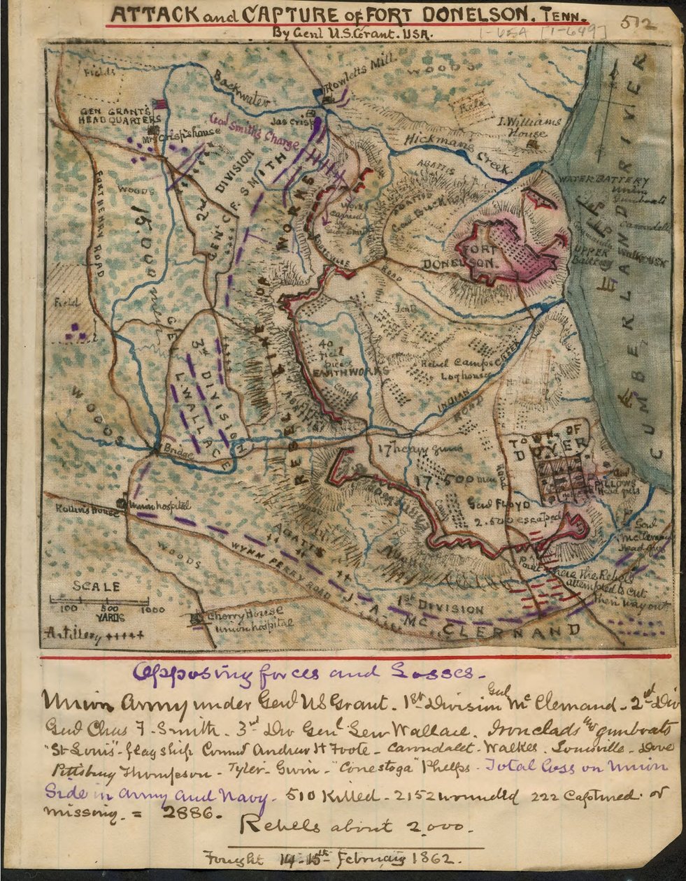U.S. Grant tábornok megtámadja és elfoglalja a Tennessee állambeli Donelson erődöt. LOC gvhs01.vhs00078 alkotó: Robert Knox Sneden
