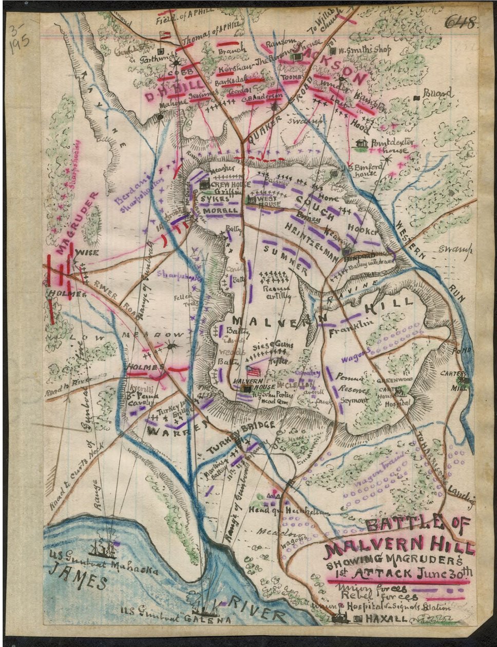 Malvern Hill-i csata, Magruder 1. támadása június 30. LOC gvhs01.vhs00095 alkotó: Robert Knox Sneden