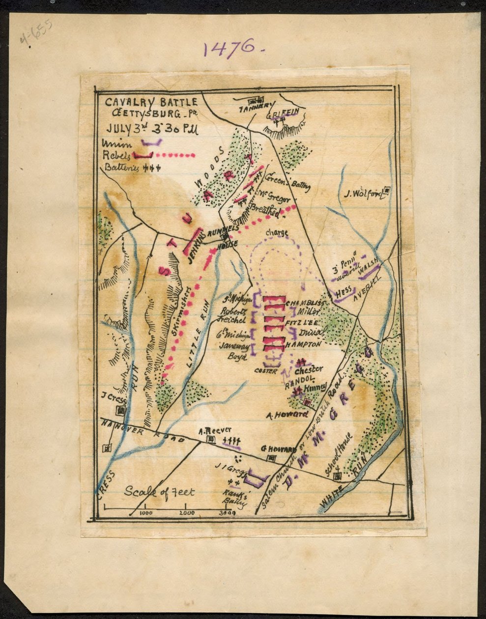 Lovassági csata, Gettysburg, Pa. Július 3. délután 3-30 LOC gvhs01.vhs00150 alkotó: Robert Knox Sneden
