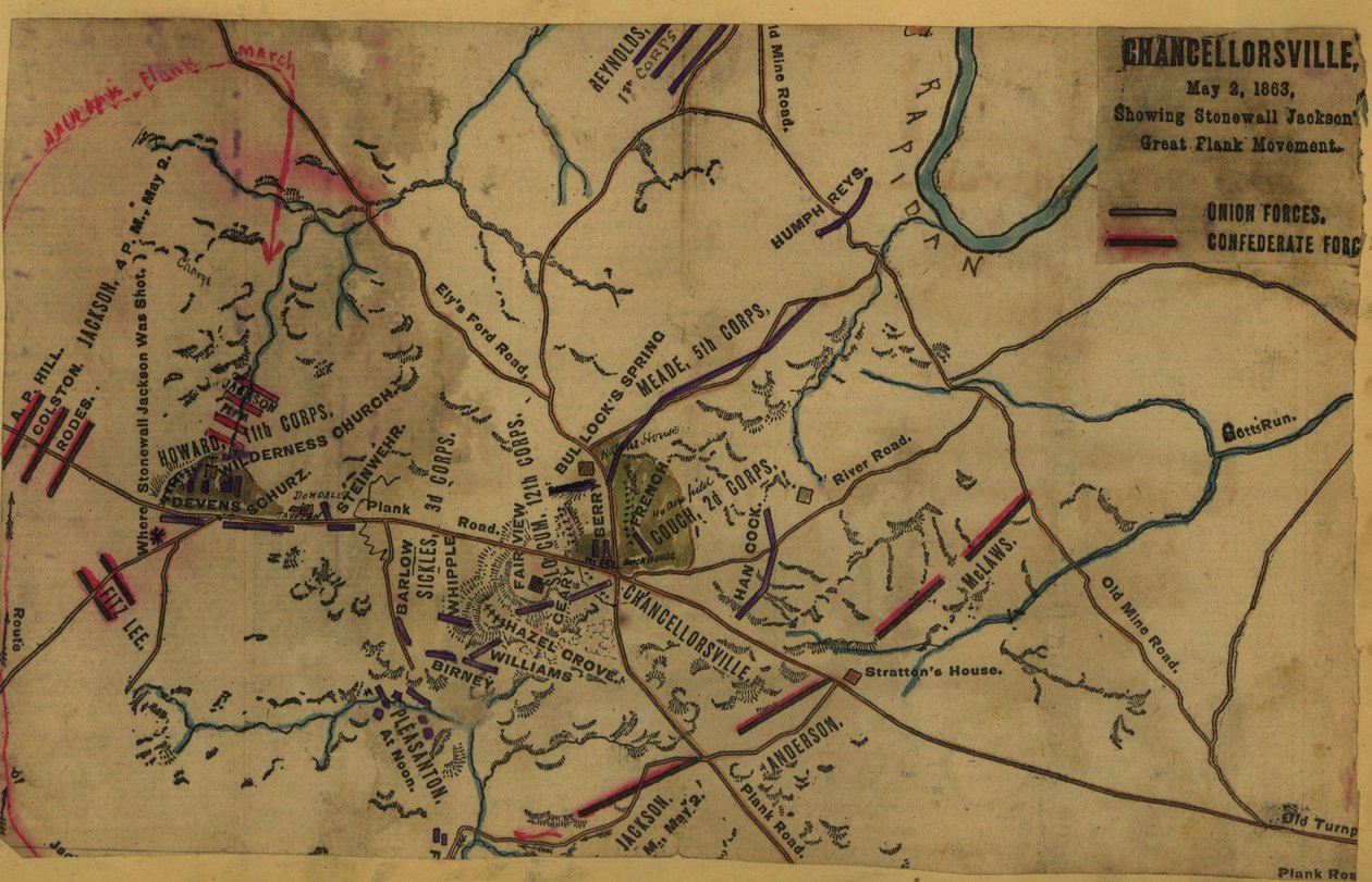 Chancellorsville, 1863. május 2. Stonewall Jackson nagy szárnymozgása LOC gvhs01.vhs00287 alkotó: Robert Knox Sneden