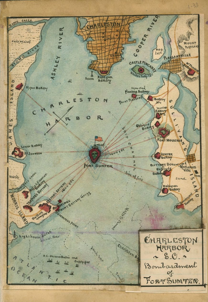 Charleston Harbor S.C. A Sumter-erőd bombázása. LOC gvhs01.vhs00058 alkotó: Robert Knox Sneden