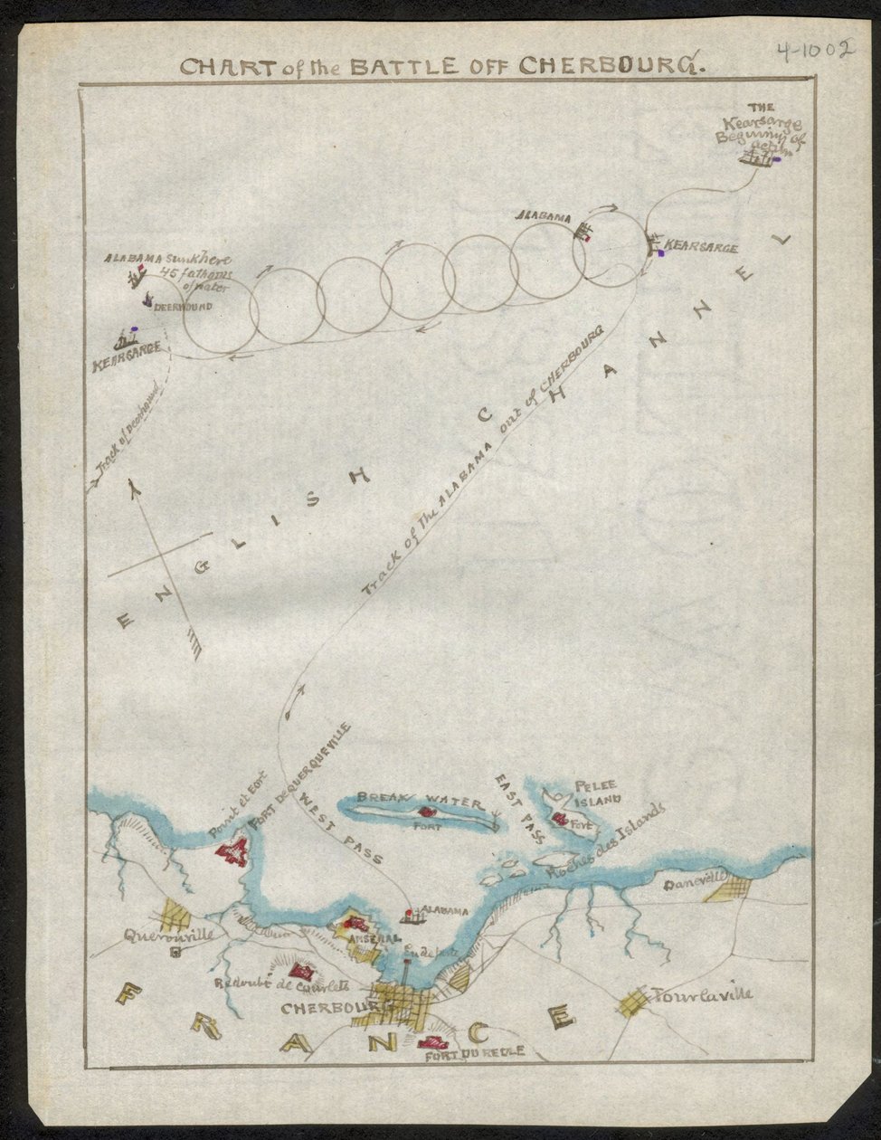 A Cherbourg előtti csata térképe. LOC gvhs01.vhs00168 alkotó: Robert Knox Sneden