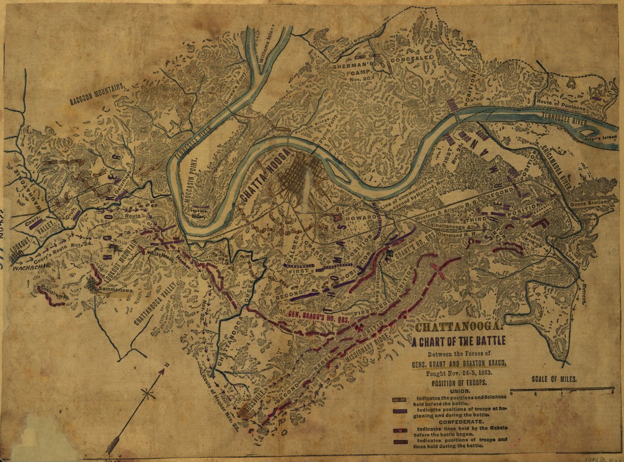 Chattanooga A Gens. Grant és Braxton Bragg között, 1863. november 24-5. között. LOC gvhs01.vhs00275 alkotó: Robert Knox Sneden