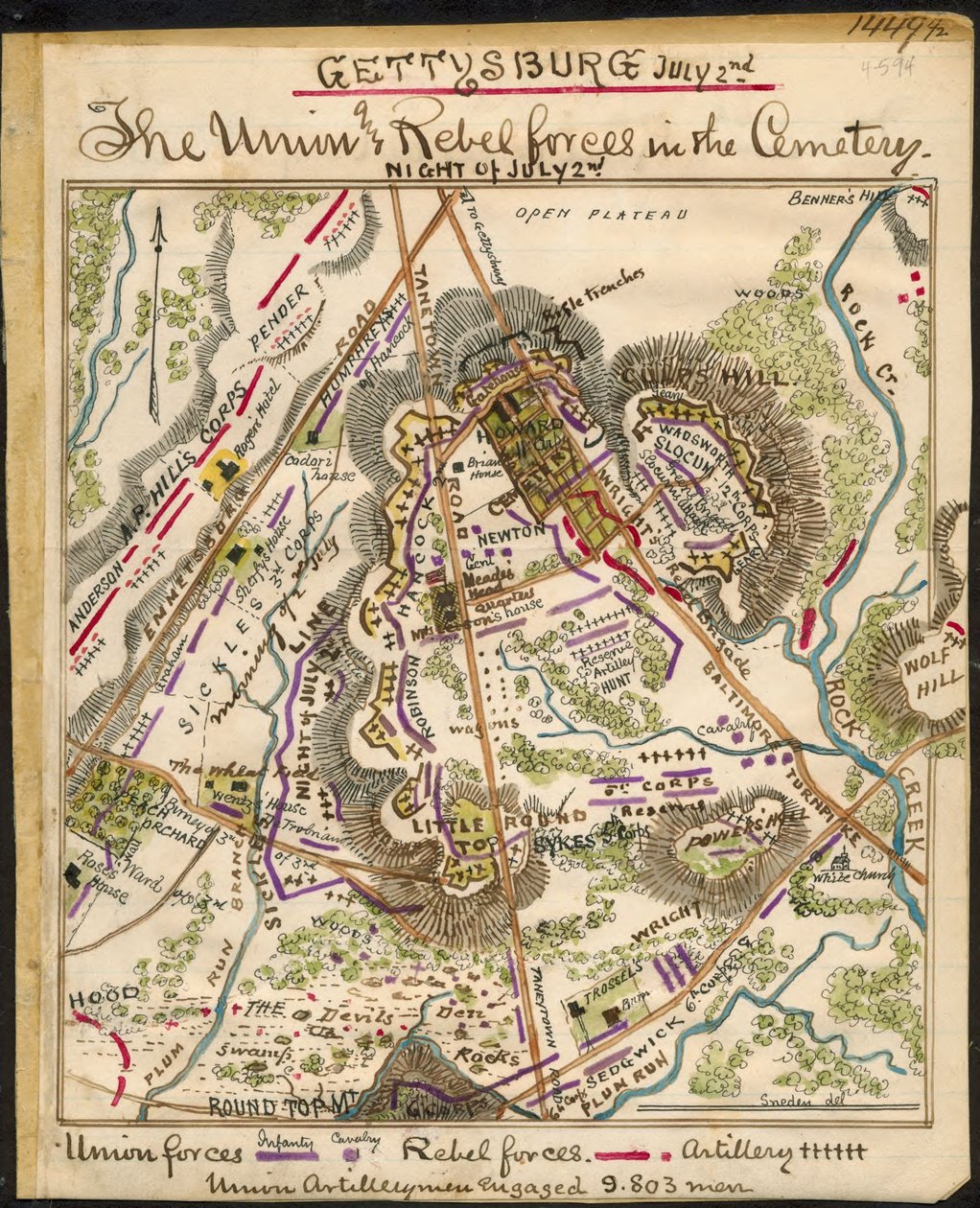 Gettysburg július 2. Az Unió és a lázadók a temetőben. LOC gvhs01.vhs00148 alkotó: Robert Knox Sneden