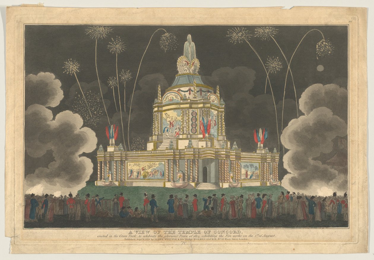 Kilátás a Zöld Parkban emelt Concord templomra, a G... ünneplésére, 1814. szeptember 9. alkotó: Robert Laurie