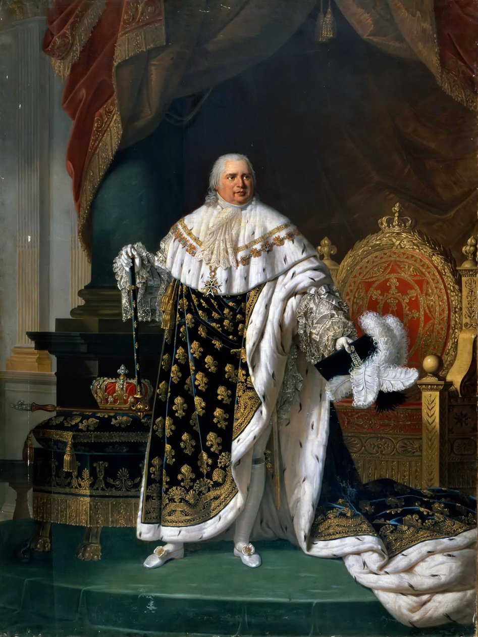 XVIII. Lajos (1755-1824) portréja koronázási köntösben alkotó: Robert Lefebvre