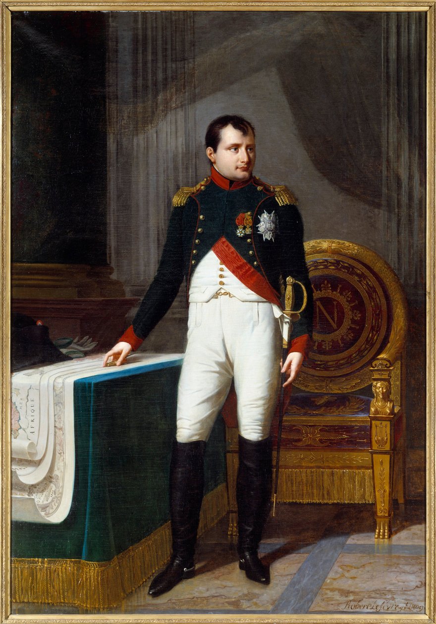I. Napóleon (1769-1821) egészalakos portréja a chasseurs de la garde ezredesének egyenruhájában Robert Lefebvre (1755-1830) festménye 19. század V. 2,26x1,57 m Párizs, Carnavalet Múzeum alkotó: Robert Lefevre