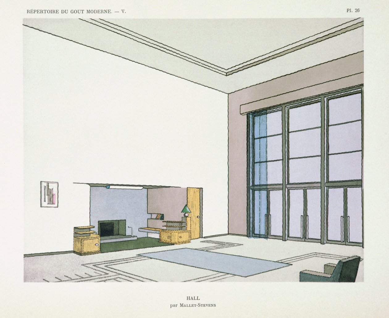 Hall, a "Repertoire of Modern Taste" című, 1929-ben megjelent kötetből. alkotó: Robert Mallet Stevens