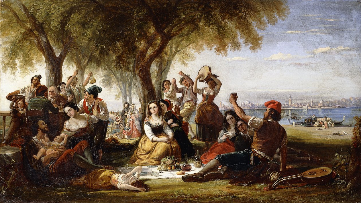 Fiesta jelenet a Lidón, Velence közelében, 1848 alkotó: Robert McInnes