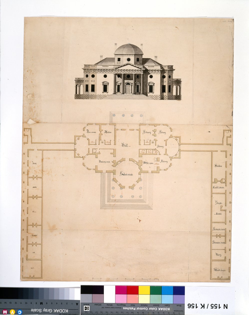 Monticello: 2. változat (terv és nyugati magasság) alkotó: Robert Mills