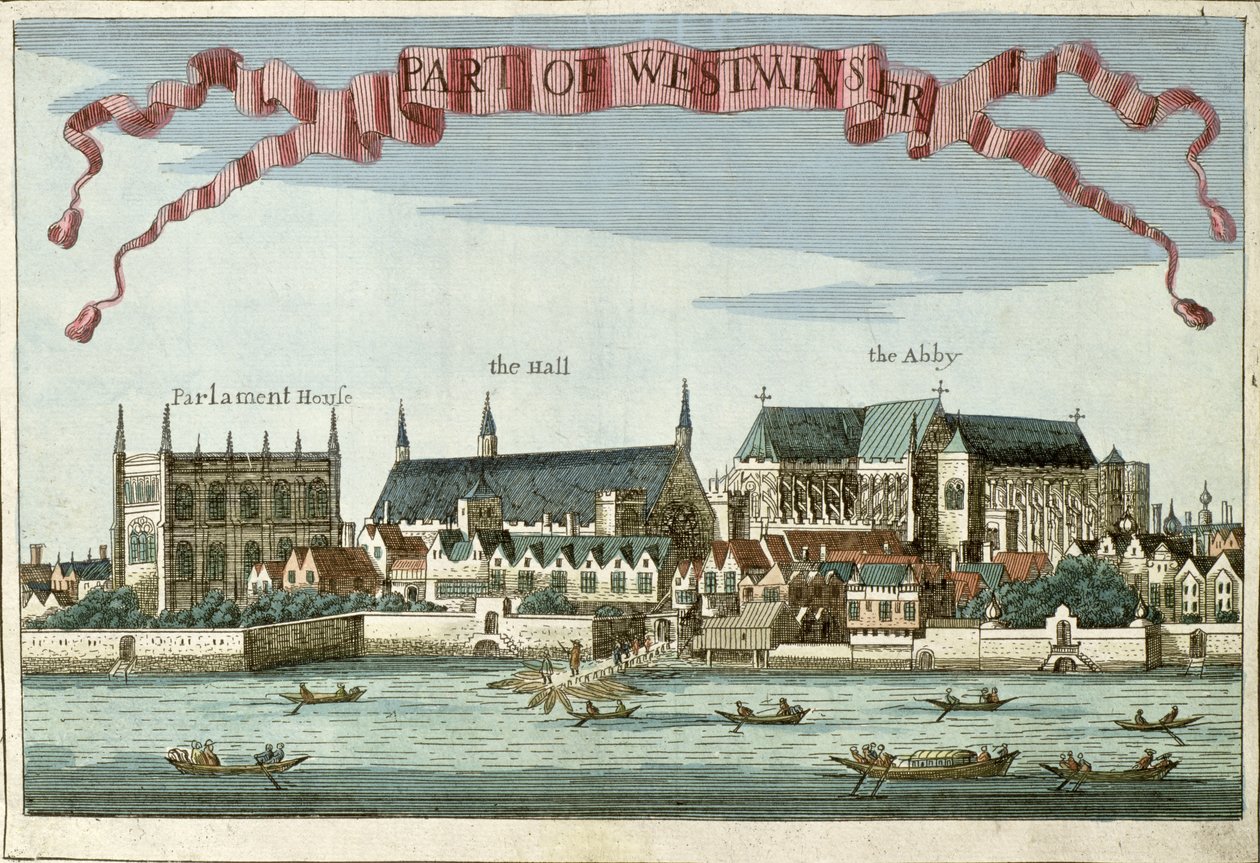 A Westminster az apátságot, a Hallt és a Parlamentet mutatja be "A Book of the Remarkable Places in and about the London" című könyvből, 1700 körül alkotó: Robert Morden