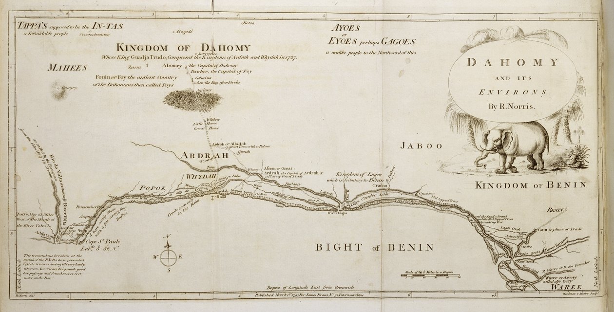 Dahomey és környéke, Archibald Dalzel "The History of Dahomey" című művéből, metszet: Woodman and Mutlow, pub. 1793 alkotó: Robert Norris