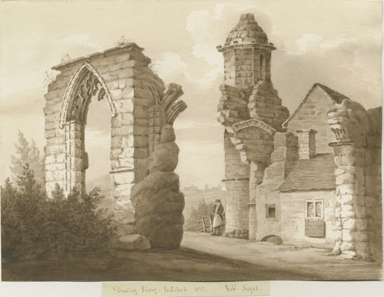 Dudley Priory: szépia mosás rajza, 1827 alkotó: Robert Noyes