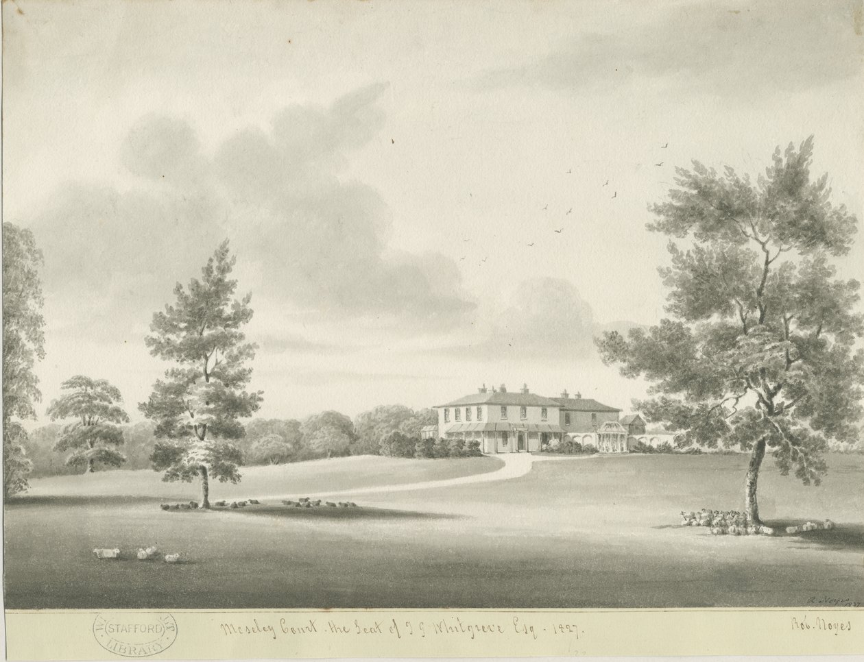 Moseley Court: szépia mosás rajza, 1837 alkotó: Robert Noyes