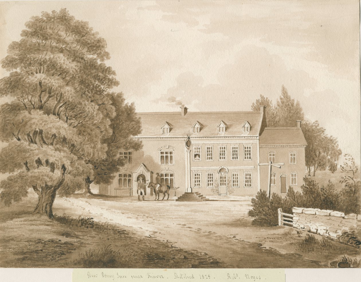 Stourton - "Stew Poney Inn Kinver közelében": szépia mosás rajza, 1828 alkotó: Robert Noyes
