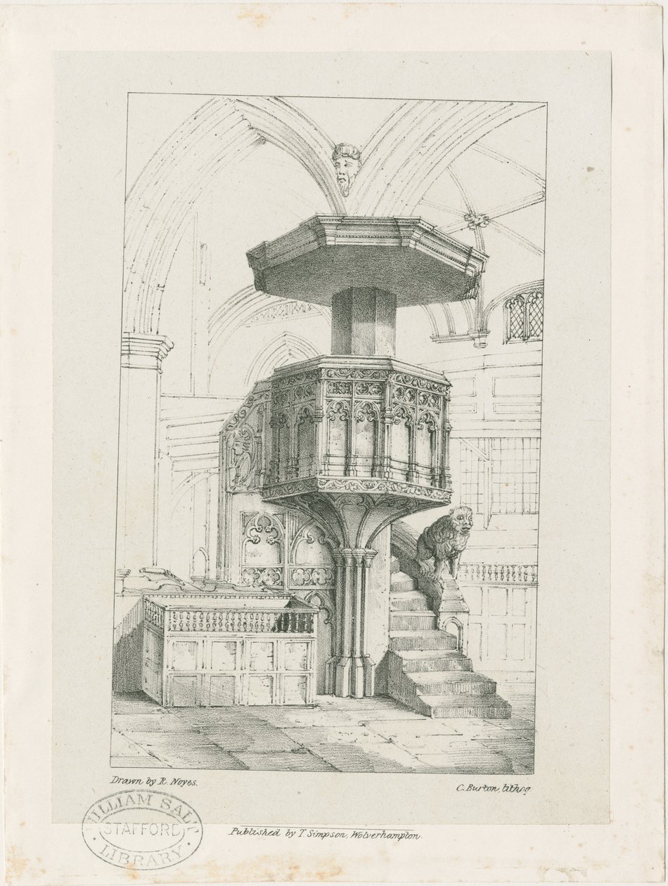 Wolverhampton – Szószék a Szent Péter-templomban: litográfia, nd [c 1844] (nyomtatás) alkotó: Robert Noyes