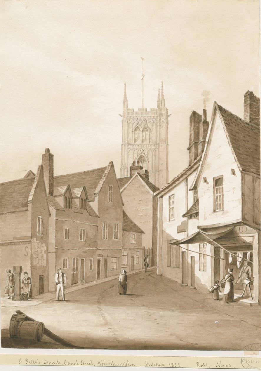 Wolverhampton – Szent Péter-templom: szépia rajz, 1838 alkotó: Robert Noyes