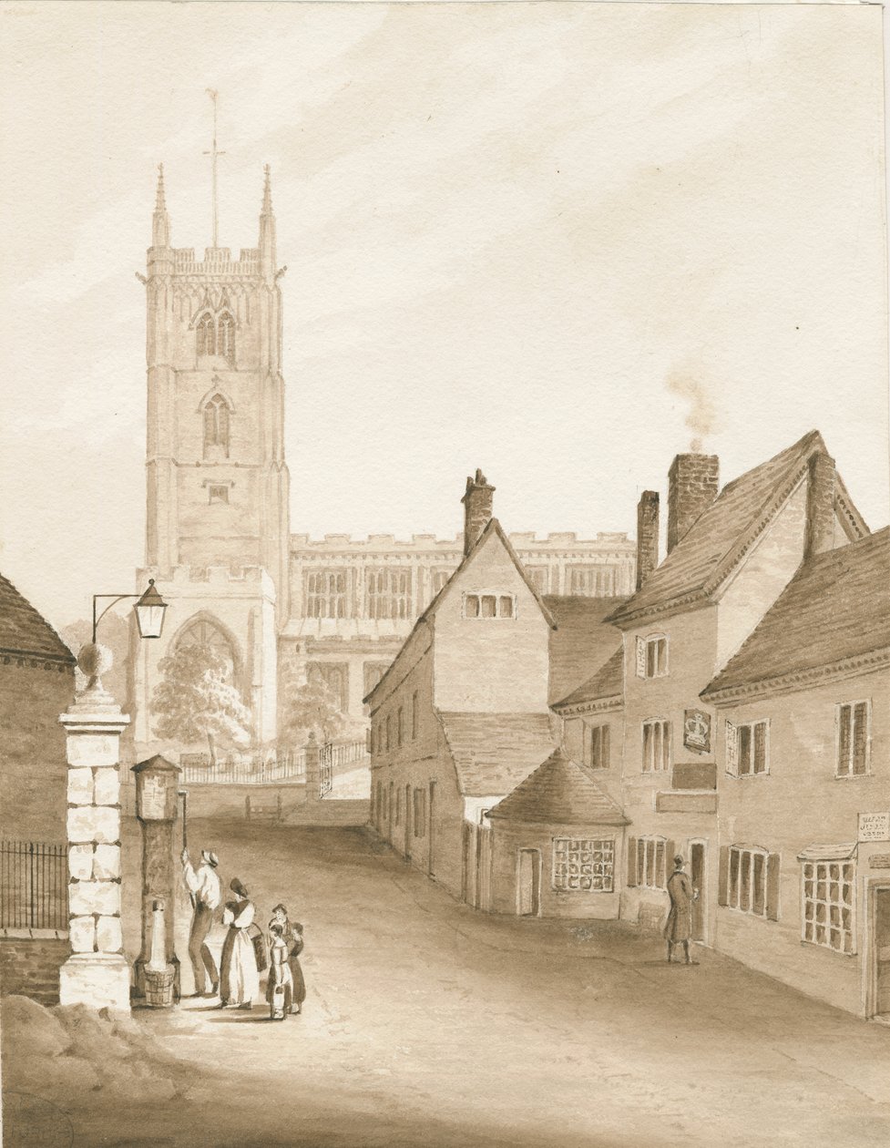 Wolverhampton – Szent Péter-templom: szépia rajz, 1838 alkotó: Robert Noyes
