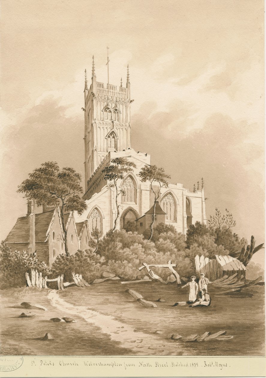 Wolverhampton – Szent Péter-templom: szépia rajz, 1838 alkotó: Robert Noyes