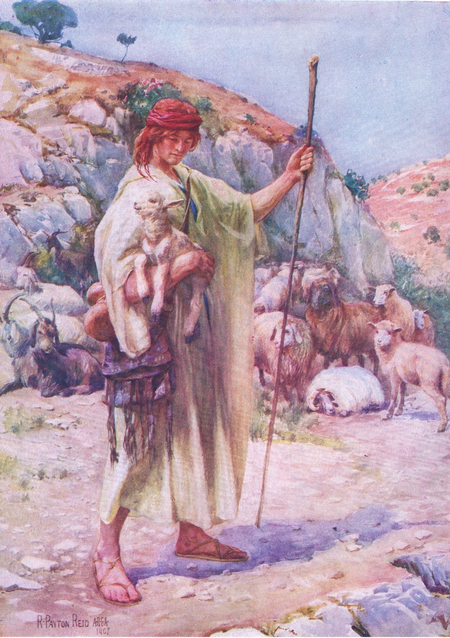 David, a pásztor, a Thomas Nelson által kiadott Biblia Képeskönyvből, 1950 körül (litho) alkotó: Robert Payton Reid