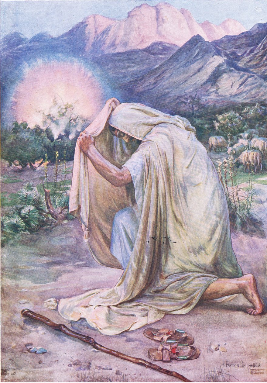 Az égő bokor, a Thomas Nelson által kiadott Biblia Képeskönyvből, 1950 körül alkotó: Robert Payton Reid