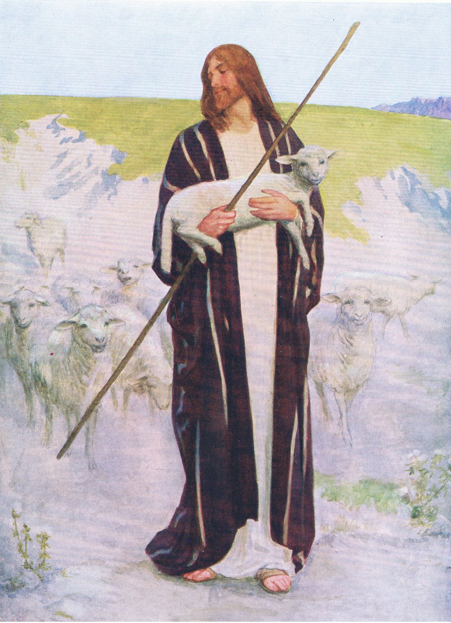 A jó pásztor, a Thomas Nelson által kiadott Biblia Képeskönyvből, 1950 körül alkotó: Robert Payton Reid