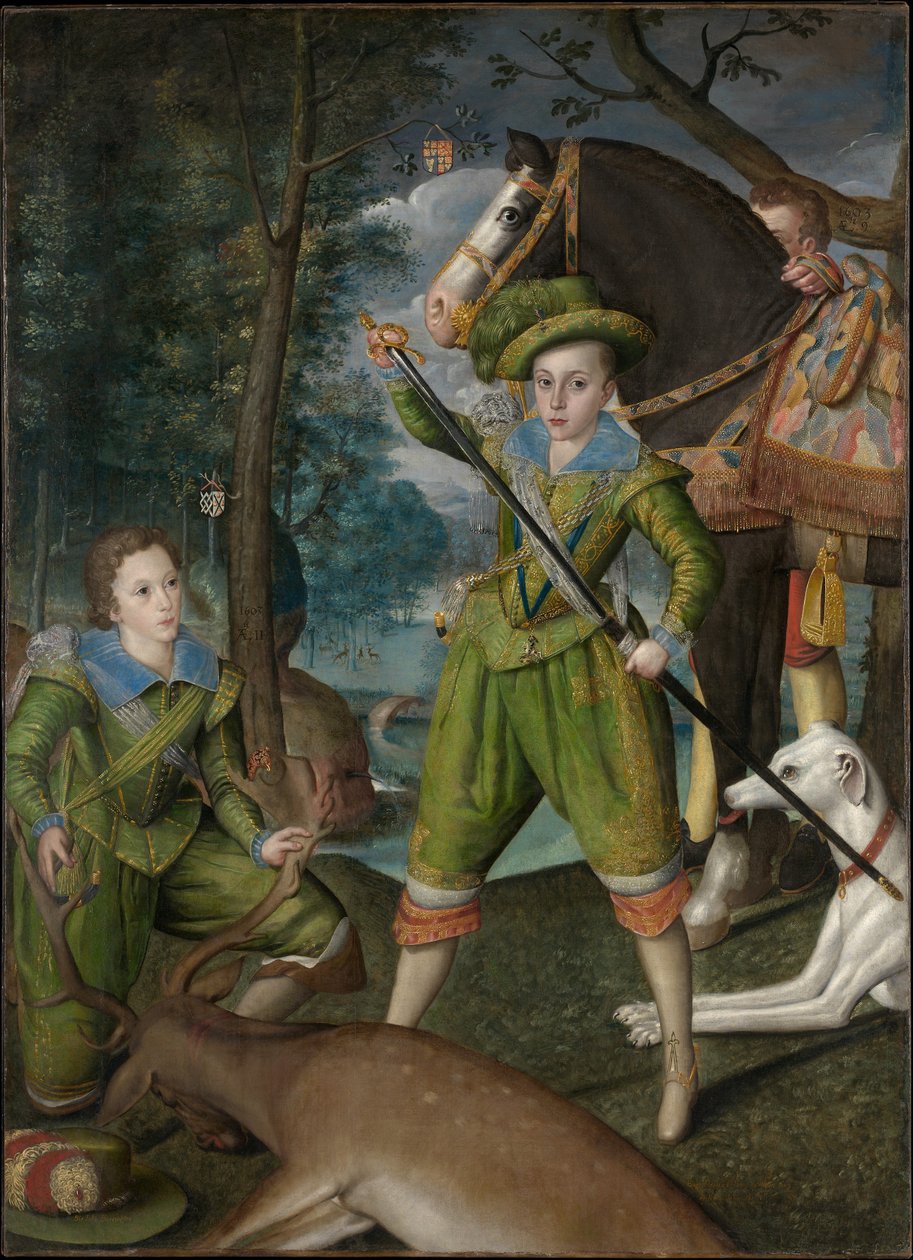Henry Frederick (1594–1612), walesi herceg Sir John Haringtonnal (1592–1614) a vadászmezőn alkotó: Robert Peake the elder