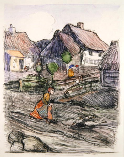Goose Girl, Lengyelország (guache és szén papíron) alkotó: Robert Polhill Bevan