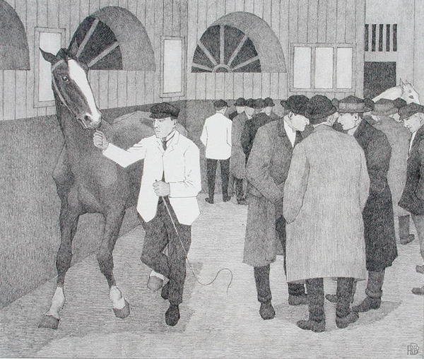 Lókereskedők a Barbicanban (Barbican No.2) 1921 (litho) alkotó: Robert Polhill Bevan