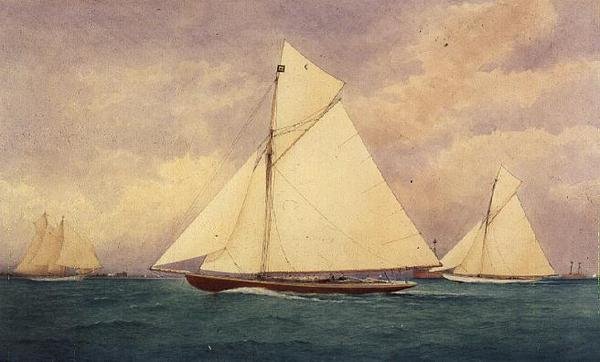 A "Niagara" versenyjacht Solentben, Hurst Point túloldalán alkotó: Robert Pritchett