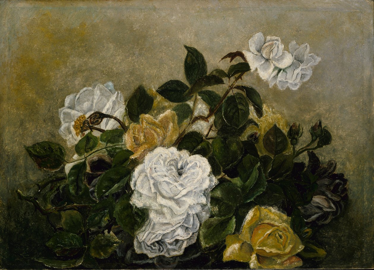 Rózsák - divatos csendélet, csendélet rózsákkal alkotó: Robert S. Duncanson