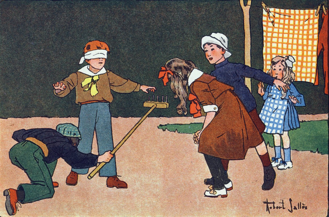 Colin maillard (colin-maillard). Gravírozás „”-be Mit játszunk? E. Weber „” Robert Salles (1871-1929) akvarell rajzaival. Librairie Garnier Freres, Párizs alkotó: Robert Salles