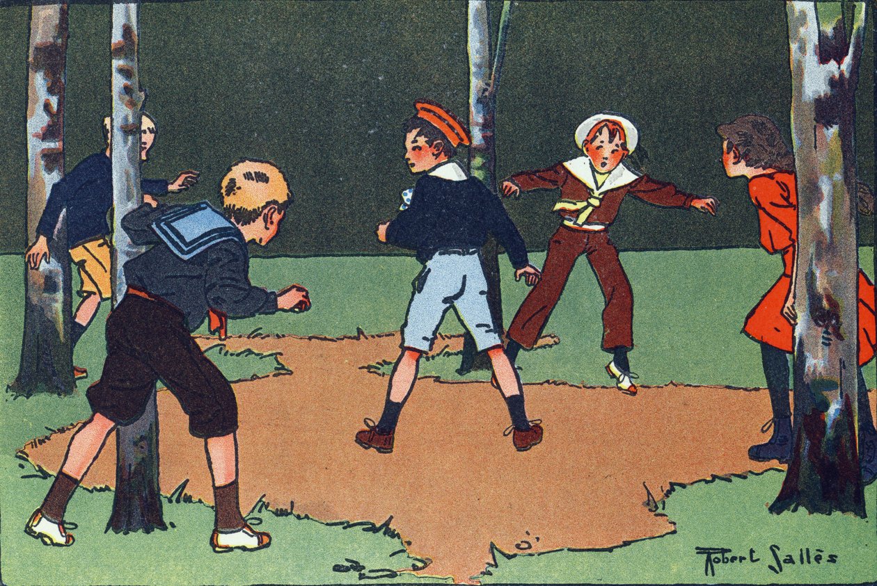 Négy sarok. Gravírozás „”-be Mit játszunk? E. Weber „” Robert Salles (1871-1929) akvarell rajzaival. Librairie Garnier Freres, Párizs alkotó: Robert Salles