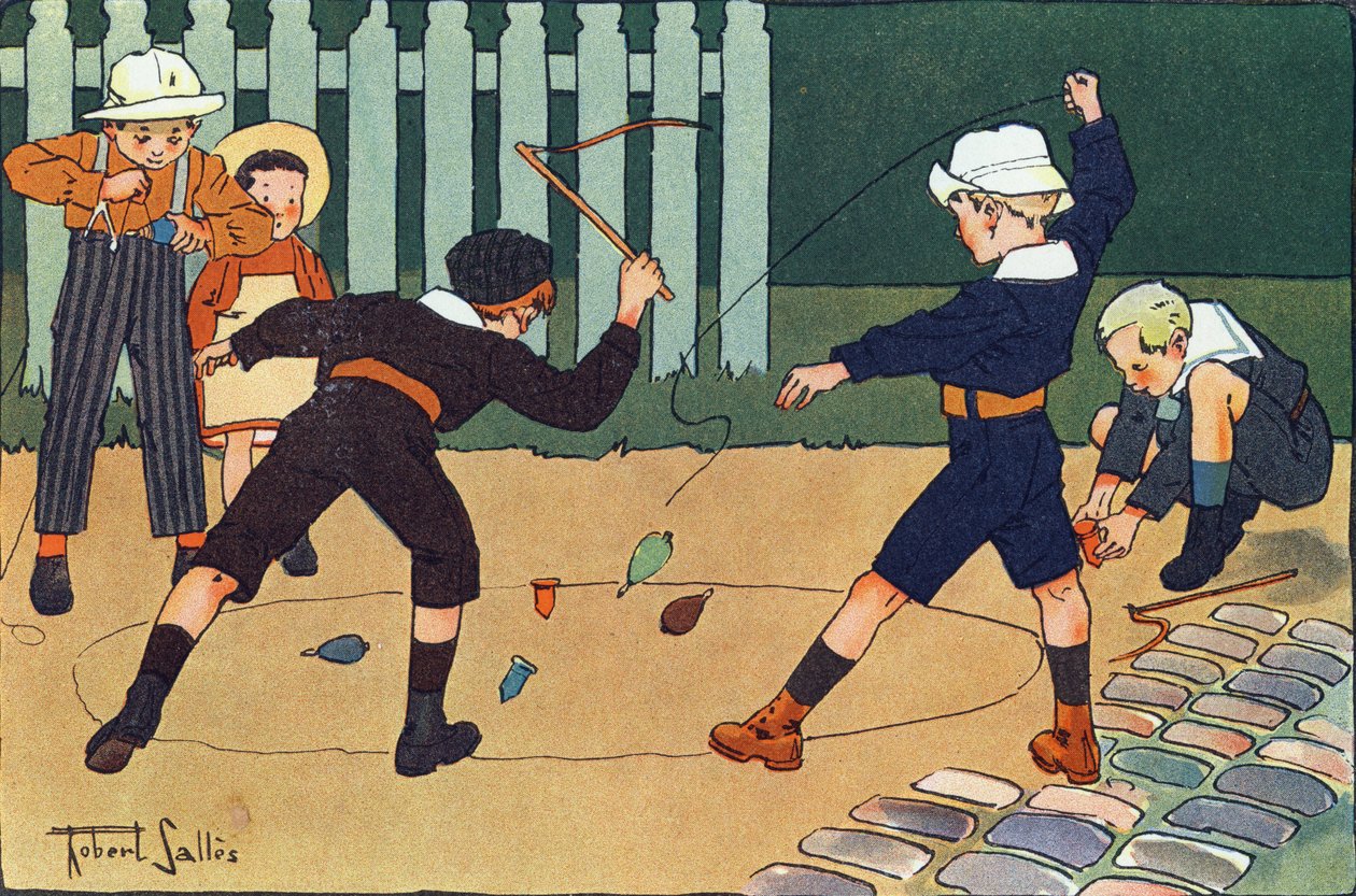The Hoof (legjobb korbácsjáték). Gravírozás „”-be Mit játszunk? E. Weber „” Robert Salles (1871-1929) akvarell rajzaival. Librairie Garnier Freres, Párizs alkotó: Robert Salles