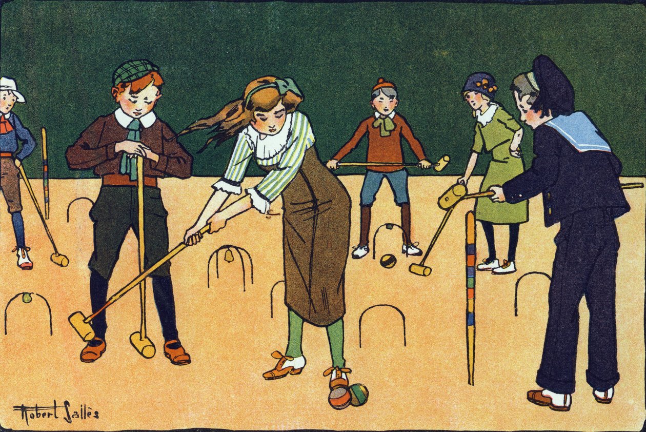 A krokett. Gravírozás „”-be Mit játszunk? E. Weber „” Robert Salles (1871-1929) akvarell rajzaival. Librairie Garnier Freres, Párizs alkotó: Robert Salles