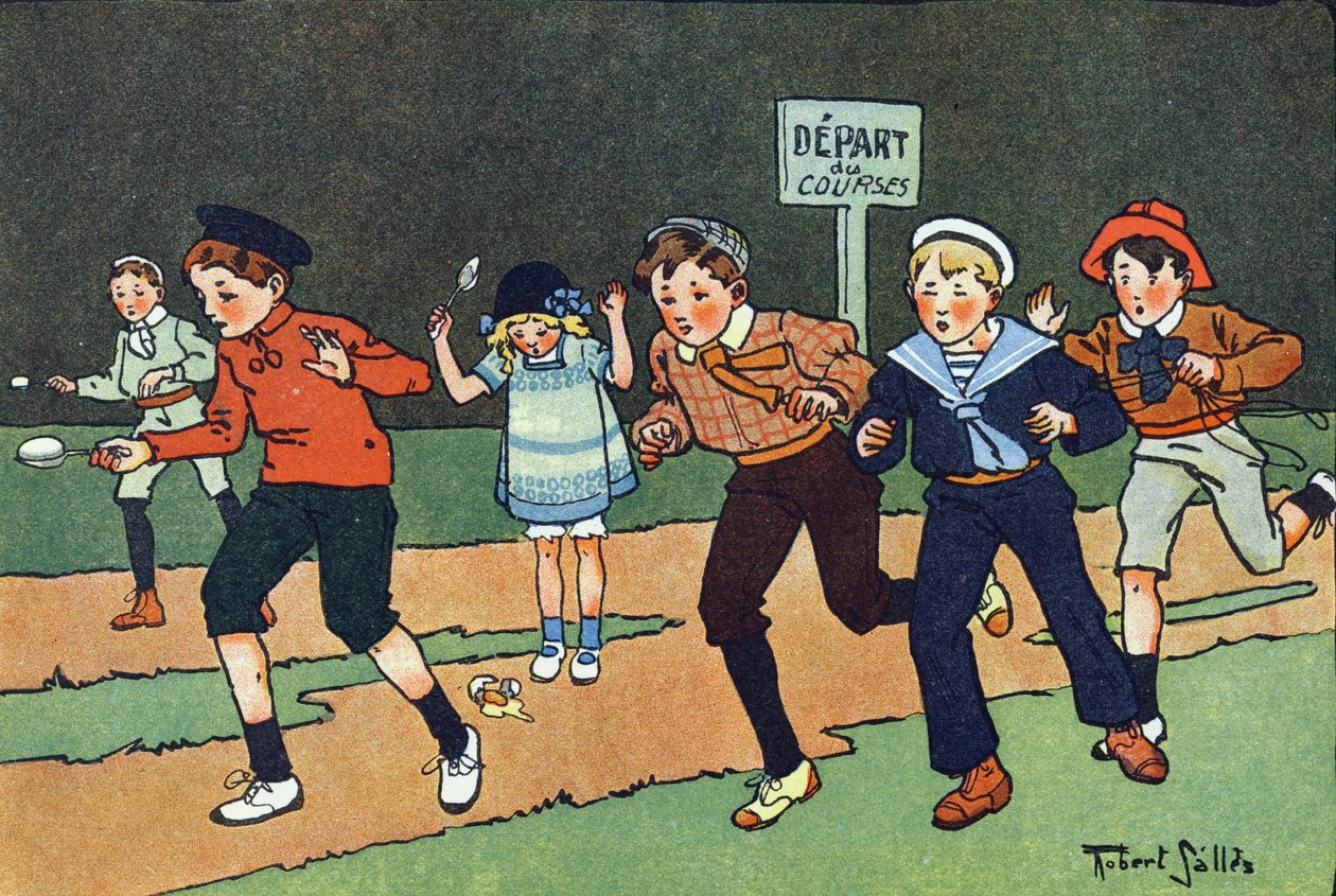 A tojásverseny. Gravírozás „”-be Mit játszunk? E. Weber „” Robert Salles (1871-1929) akvarell rajzaival. Librairie Garnier Freres, Párizs alkotó: Robert Salles