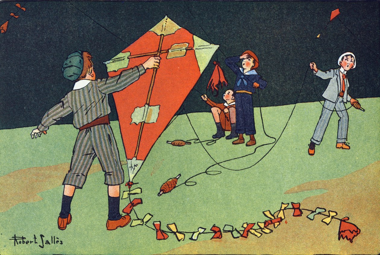 A repülő sárkány. Gravírozás „”-be Mit játszunk? E. Weber „” Robert Salles (1871-1929) akvarell rajzaival. Librairie Garnier Freres, Párizs alkotó: Robert Salles