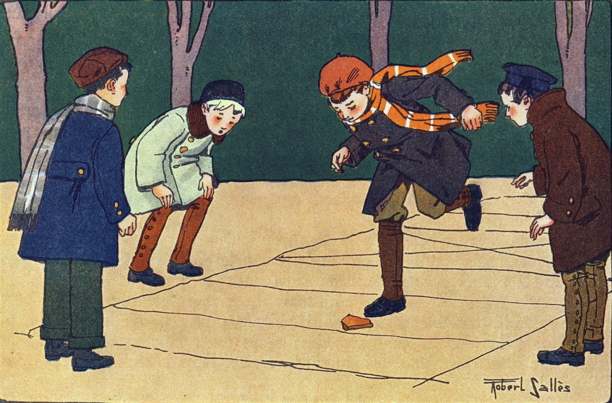 A marelle. Gravírozás „”-be Mit játszunk? E. Weber „” Robert Salles (1871-1929) akvarell rajzaival. Librairie Garnier Freres, Párizs alkotó: Robert Salles