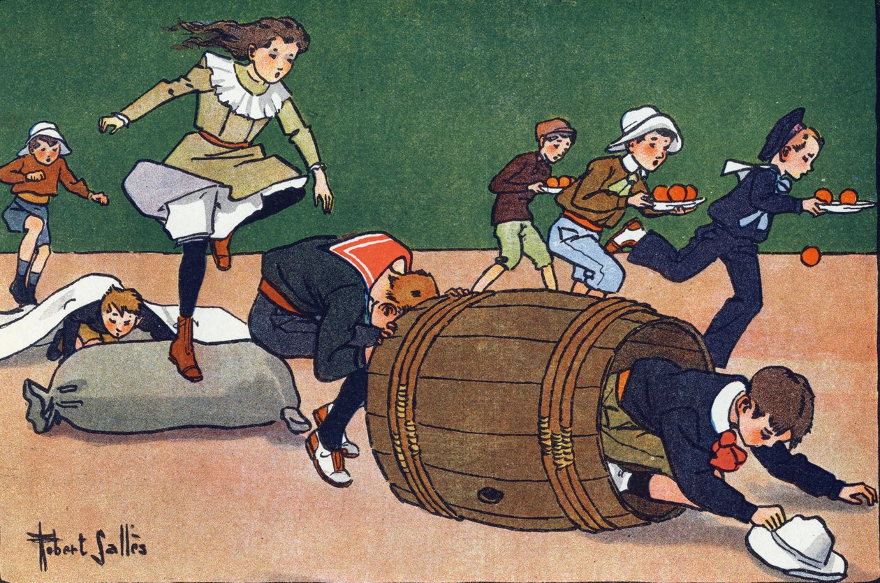 Az akadályverseny. Gravírozás „”-be Mit játszunk? E. Weber „” Robert Salles (1871-1929) akvarell rajzaival. Librairie Garnier Freres, Párizs alkotó: Robert Salles