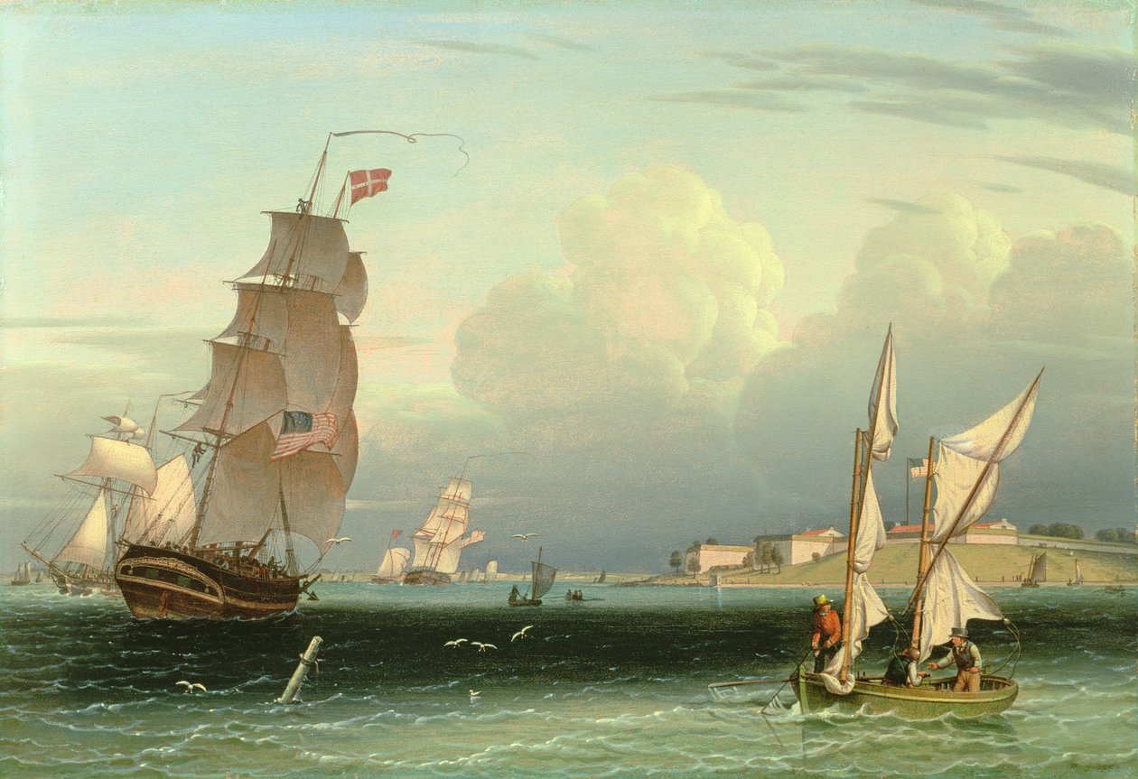 Kihajózó hajó, Fort Independence, bostoni kikötő, 1832 alkotó: Robert Salmon