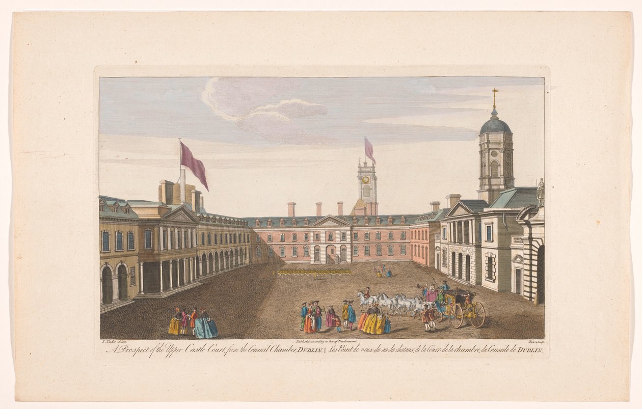 Gezicht op de Upper Castle Yard van Dublin Castle A Upper Castle Court kilátása a dublini tanácsteremből (cím a tárgyon) alkotó: Robert Sayer (possibly)
