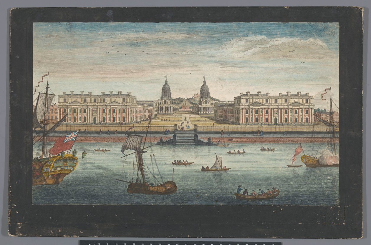 Kilátás a Greenwich Kórházra a Temze folyón Greenwichben A Greenwich Kórház kilátása a folyó felől (cím az objektumon) London (sorozat címe) alkotó: Robert Sayer
