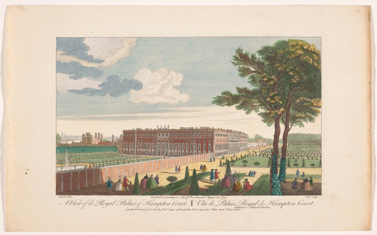 A Hampton Court Palace épülete Londonban Kilátás a Hampton Court királyi palotájára (cím a tárgyon) London (sorozat címe) alkotó: Robert Sayer