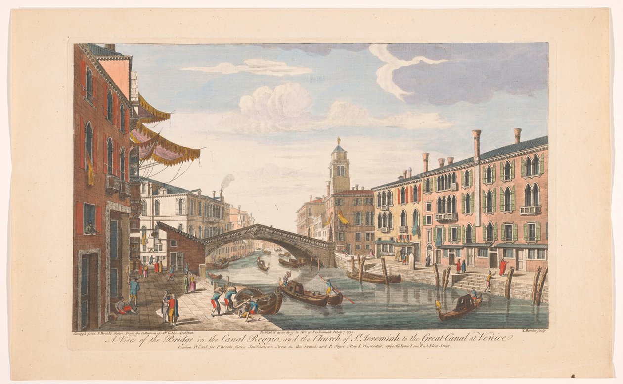 Gezicht op de Ponte delle Guglie a Canale di Cannaregio te Venetië felett Kilátás a Reggio-csatorna hídjára; és a Szent Jeremiás-templom a velencei Nagy-csatornáig (cím a tárgyon) Venetië (sorozat címe) alkotó: Robert Sayer