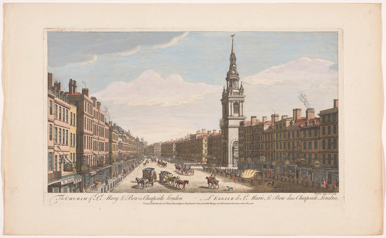 Kilátás a Saint Mary-le-Bow templomra a Cheapside utcában Londonban A St Mary le Bow templom Cheapside Londonban (cím a tárgyon) London (sorozat címe) alkotó: Robert Sayer